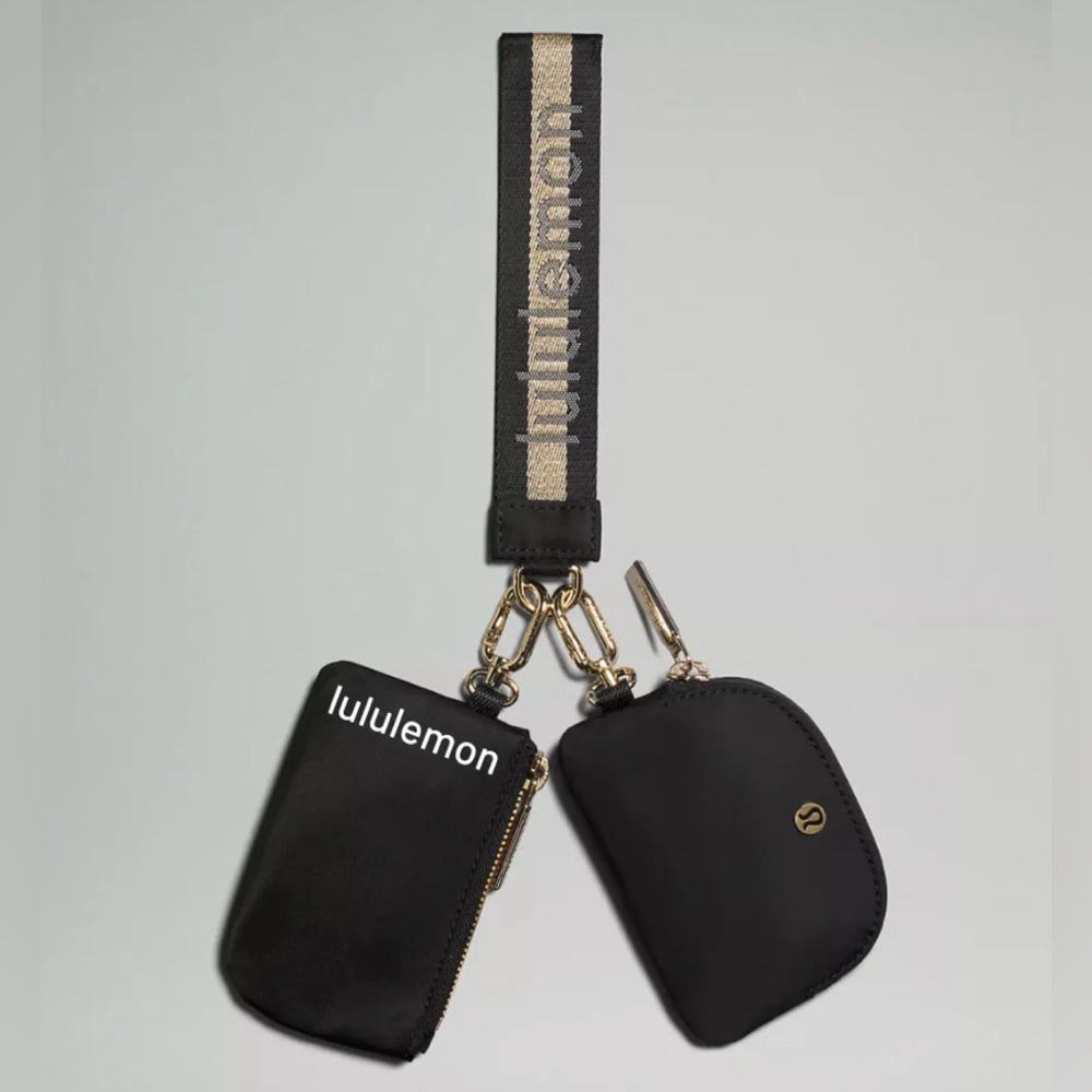 Lululemon Dual Pouch Wristlet Keychain Wordmark - Black and Gold